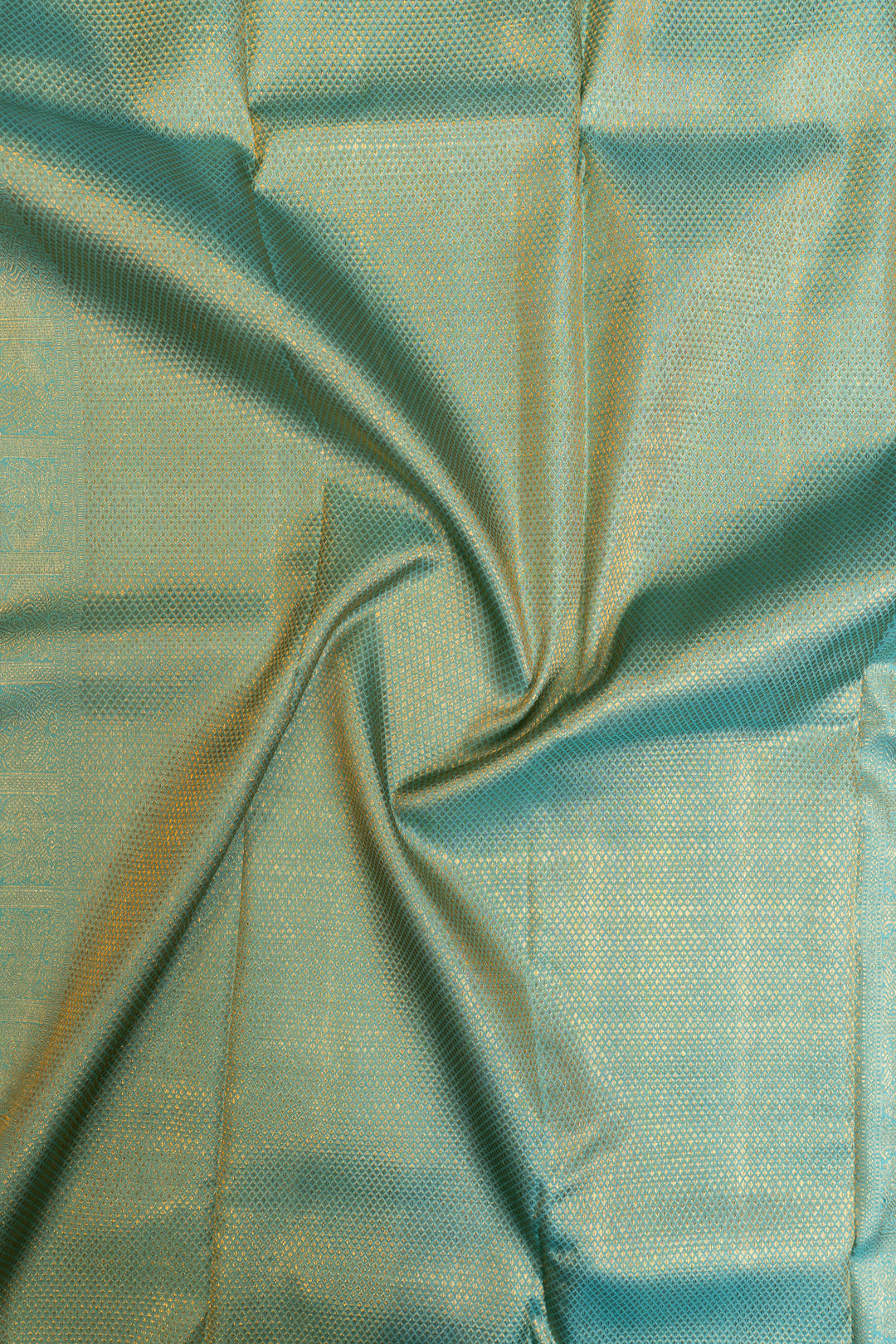 Grey checks and turquoise blue pure zari Kanchipuram silk saree