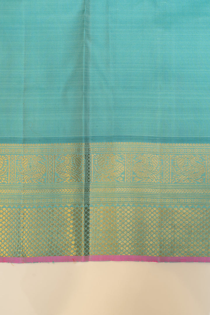 Grey checks and turquoise blue pure zari Kanchipuram silk saree
