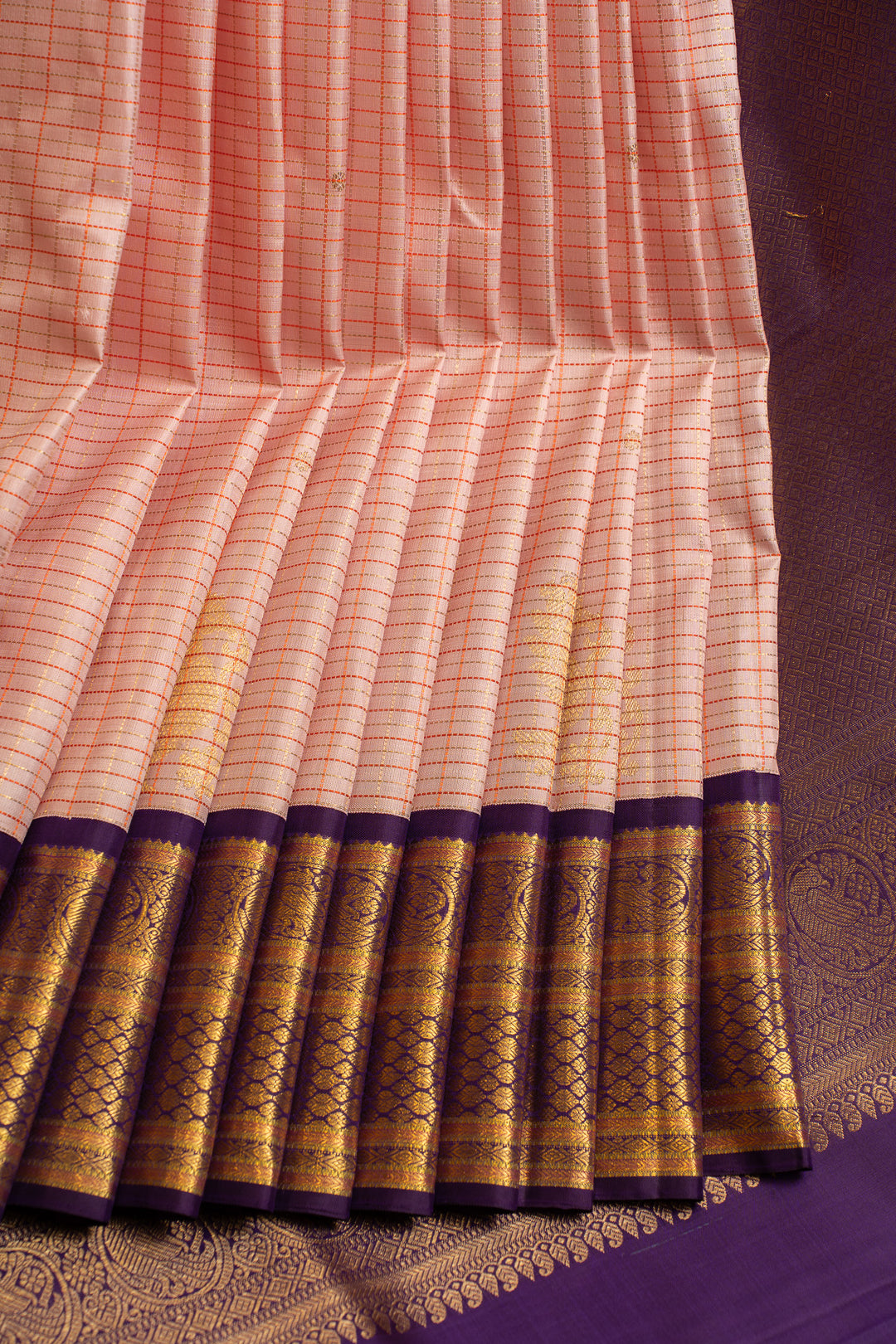 Peach and purple pure Kanchipuram silk saree