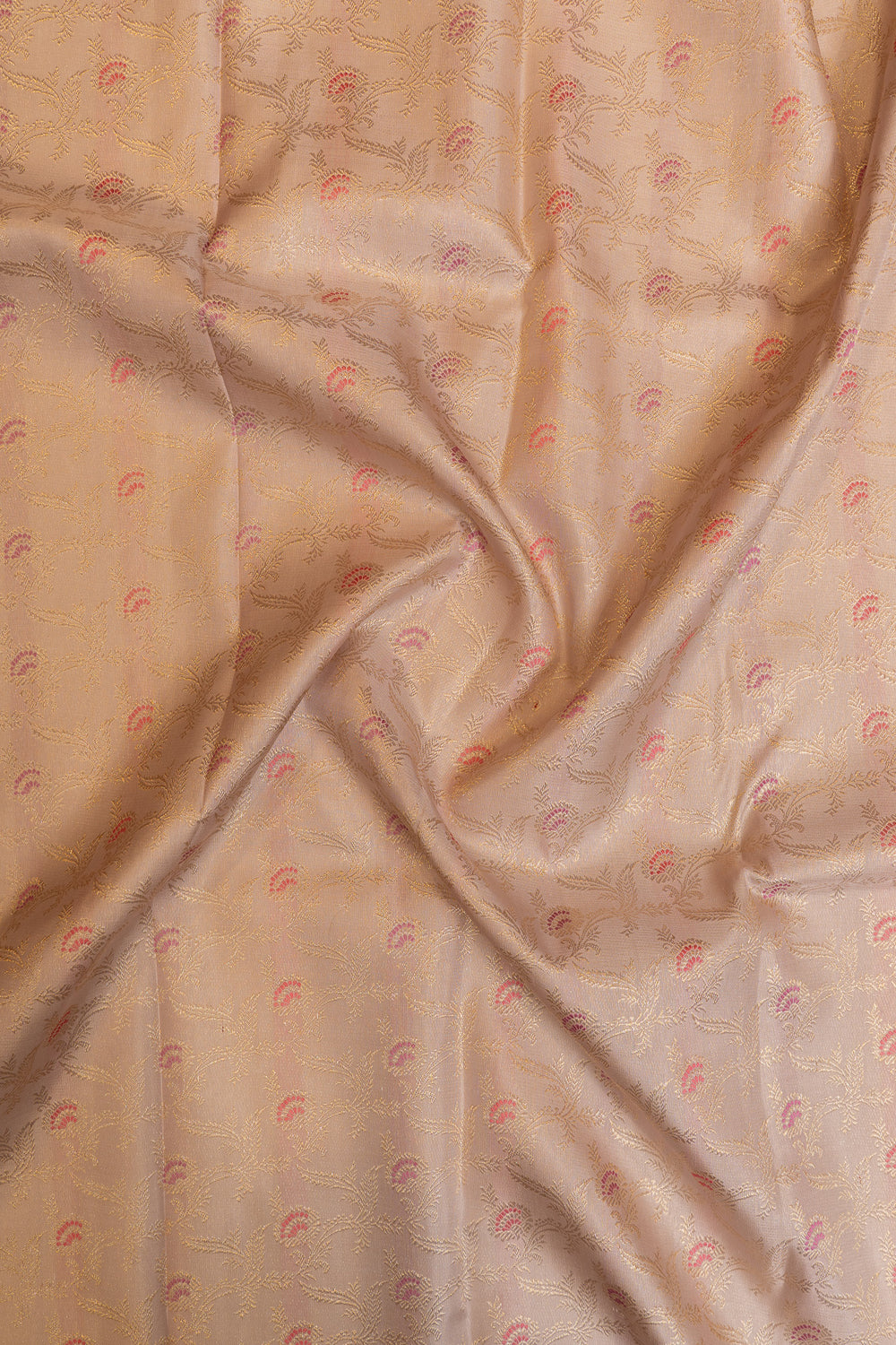 Light pink and peach floral brocade pure Kanchipuram silk saree