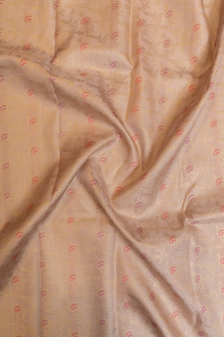 Light pink and peach floral brocade pure Kanchipuram silk saree
