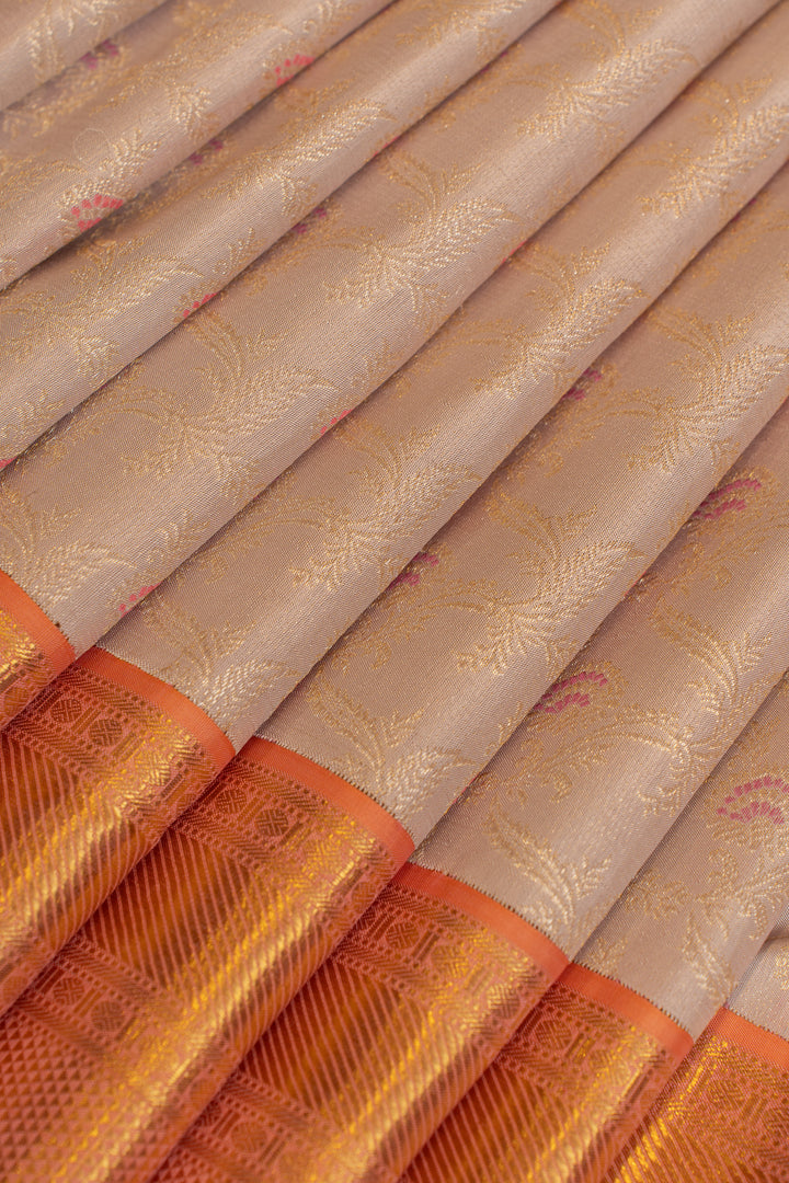 Light pink and peach floral brocade pure Kanchipuram silk saree