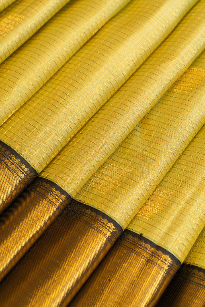 Mint green zari checks pure Kanchipuram silk saree