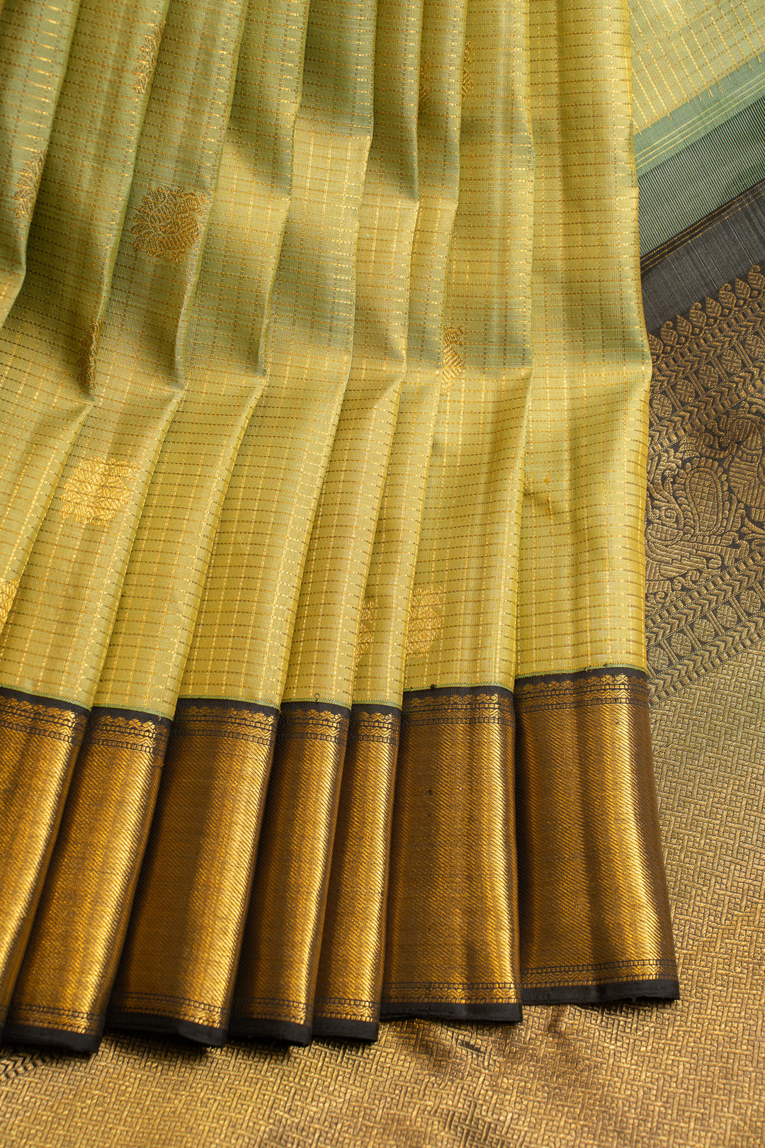 Mint green zari checks pure Kanchipuram silk saree