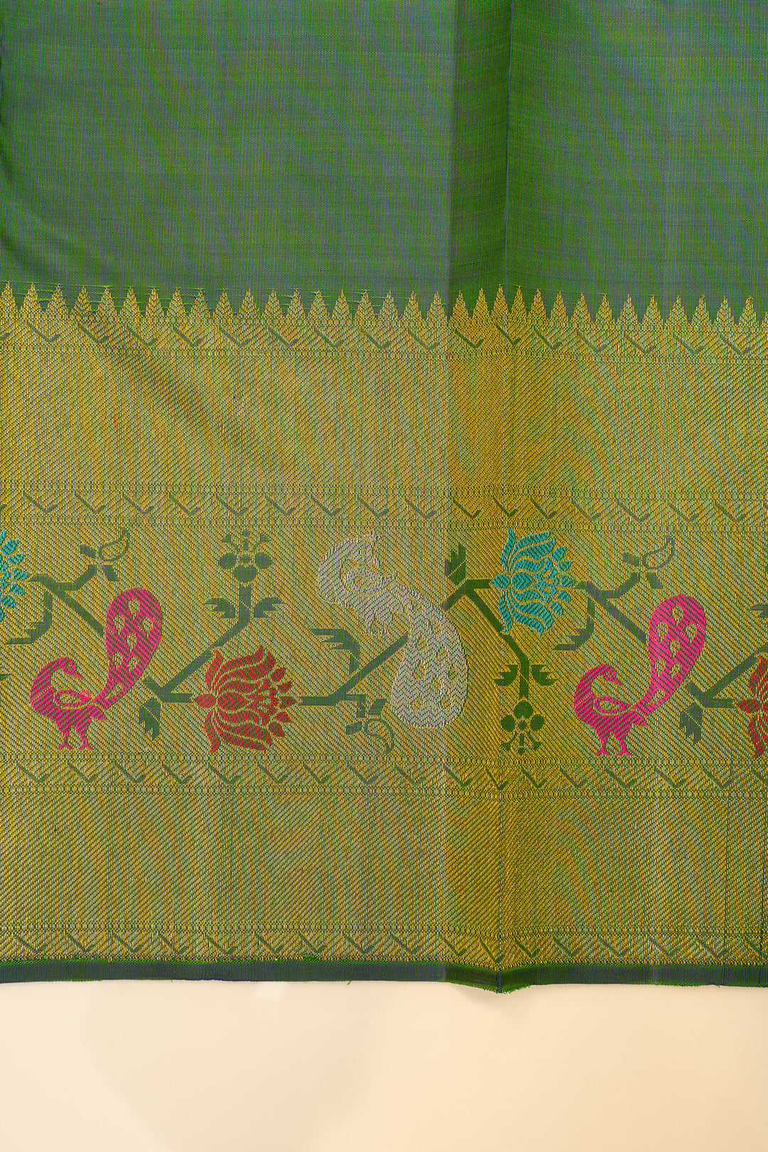 Peacock green Paithani Kanchipuram pure silk saree