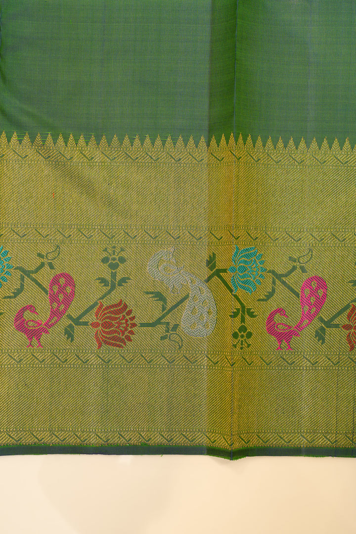 Peacock green Paithani Kanchipuram pure silk saree