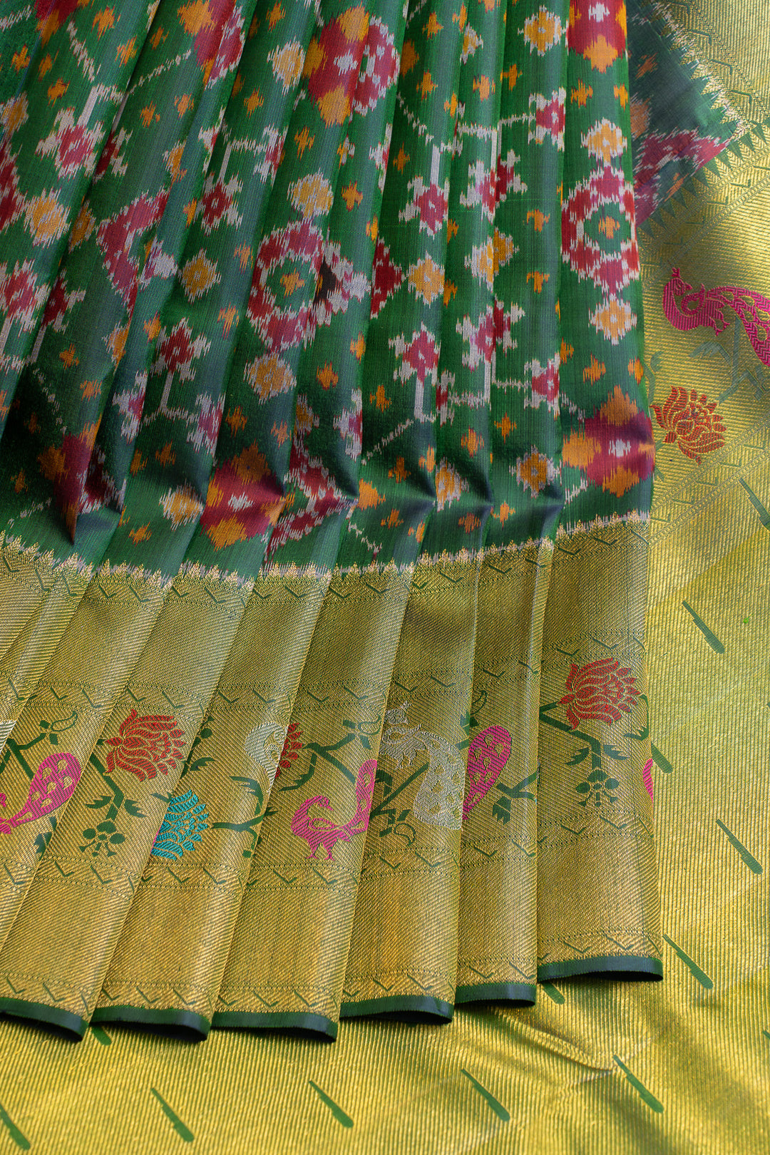 Peacock green Paithani Kanchipuram pure silk saree