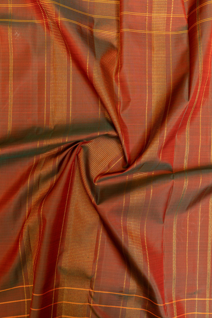 Rust orange stripes pure Kanchipuram silk saree