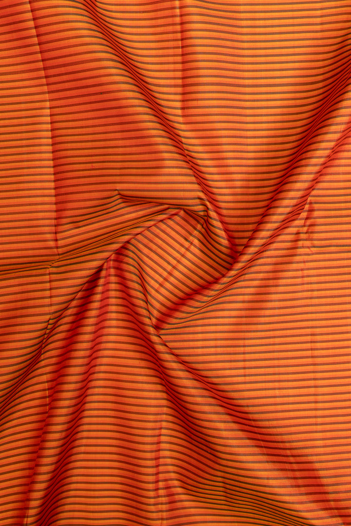 Rust orange stripes pure Kanchipuram silk saree