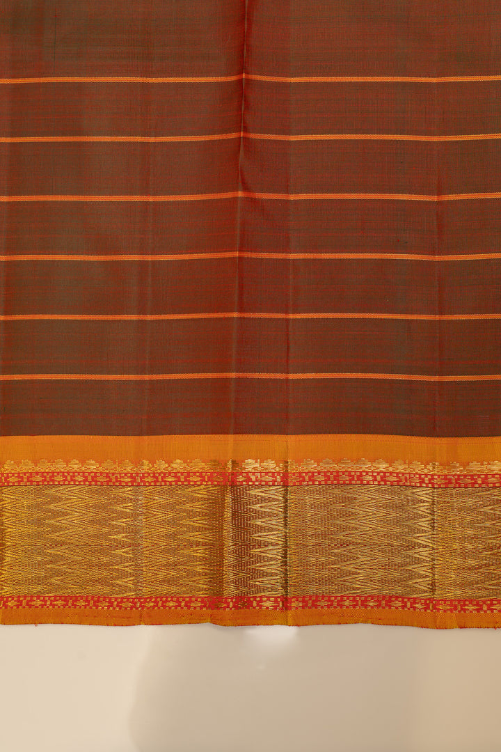 Rust orange stripes pure Kanchipuram silk saree