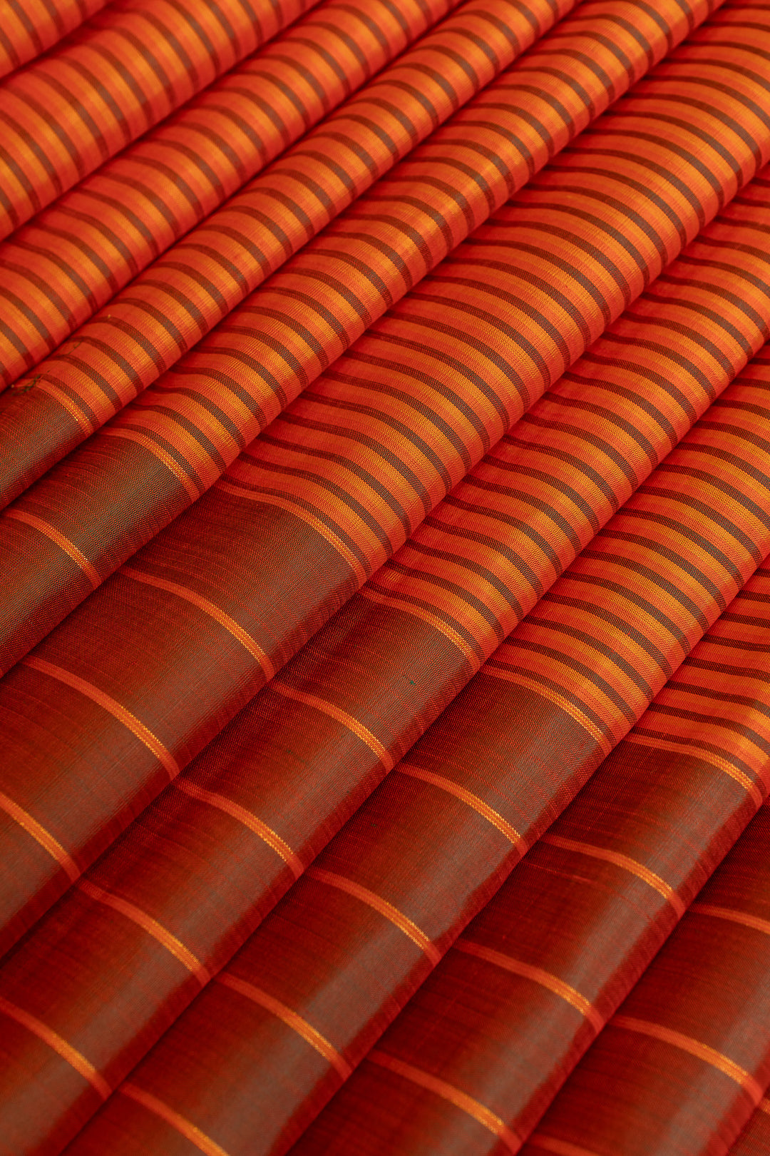 Rust orange stripes pure Kanchipuram silk saree