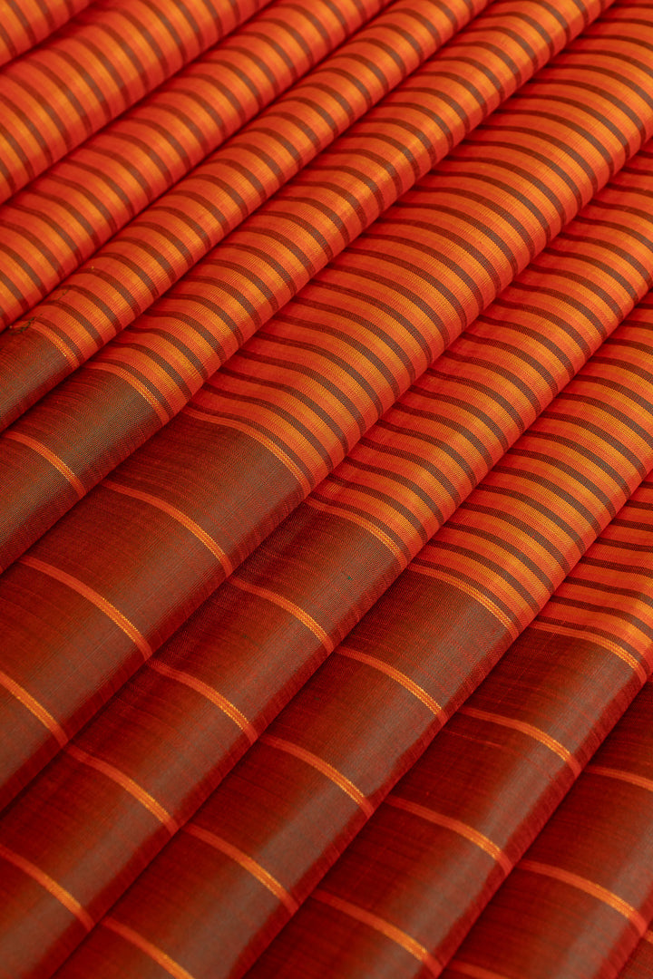 Rust orange stripes pure Kanchipuram silk saree