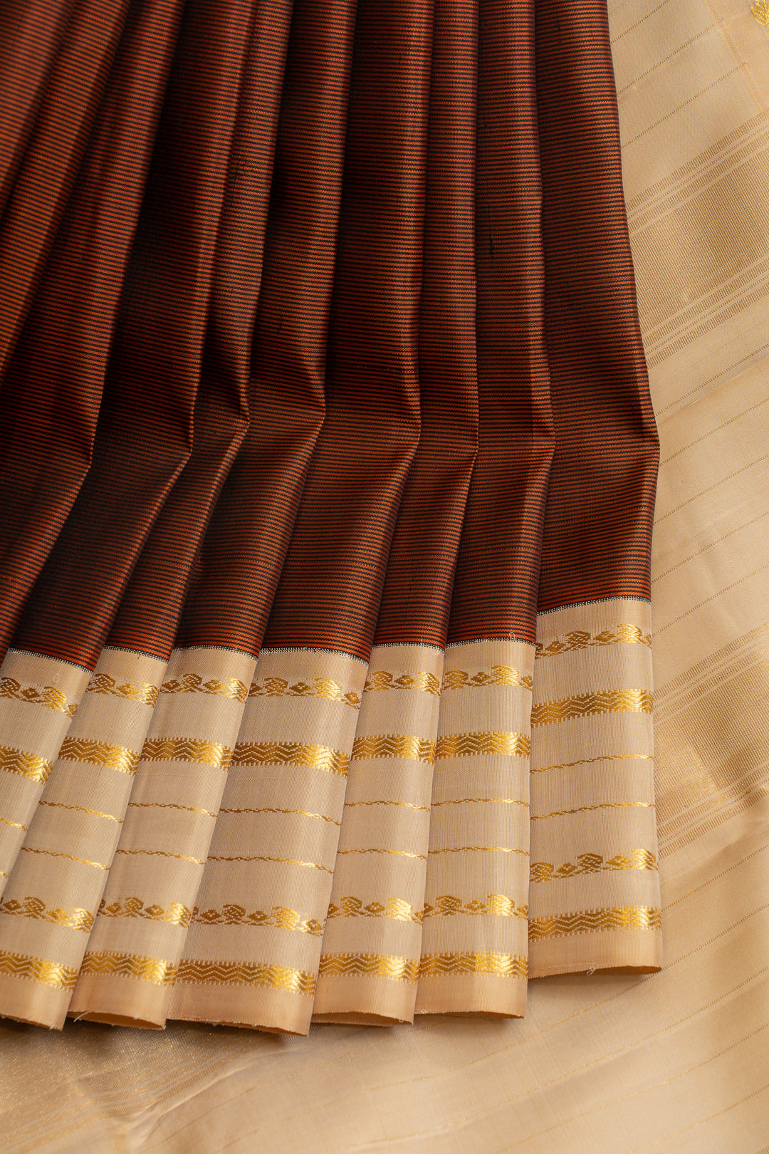 Rust maroon stripes ivory pure Kanchipuram silk saree