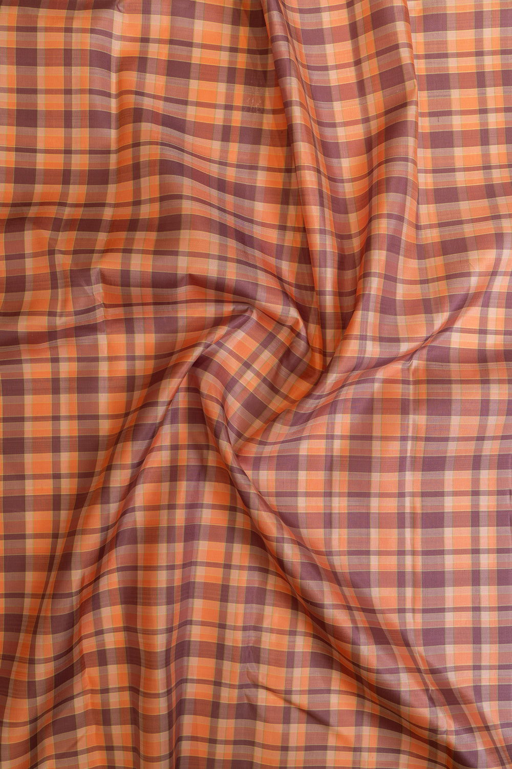 Purple and peach multi checks pure Kanchipuram silk saree