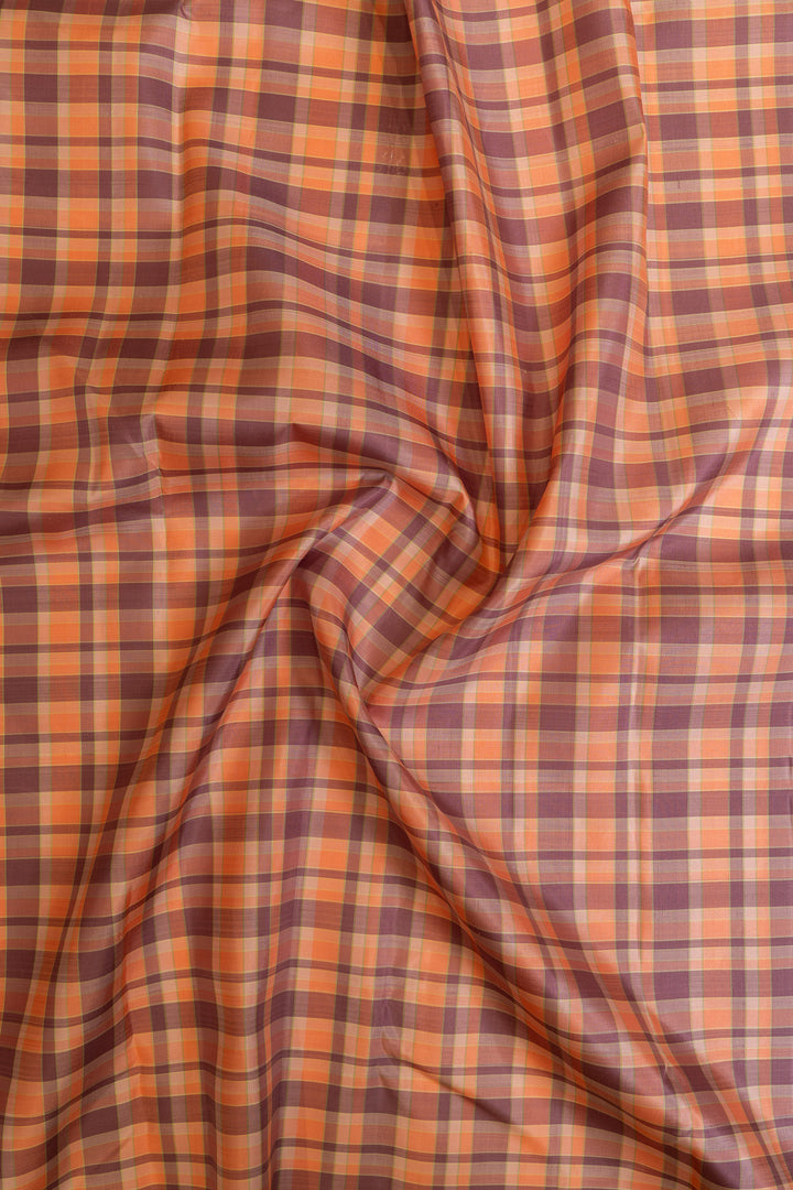 Purple and peach multi checks pure Kanchipuram silk saree