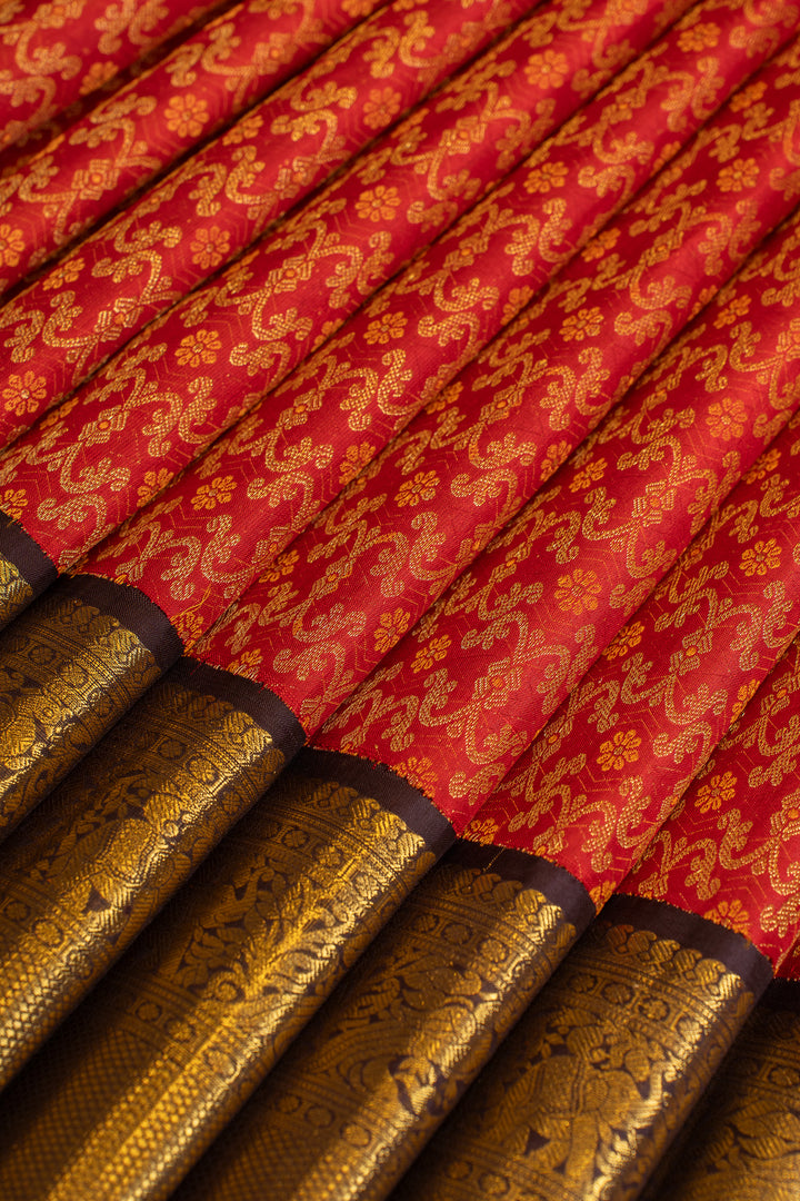 Red minakari brocade pure Kanchipuram silk saree