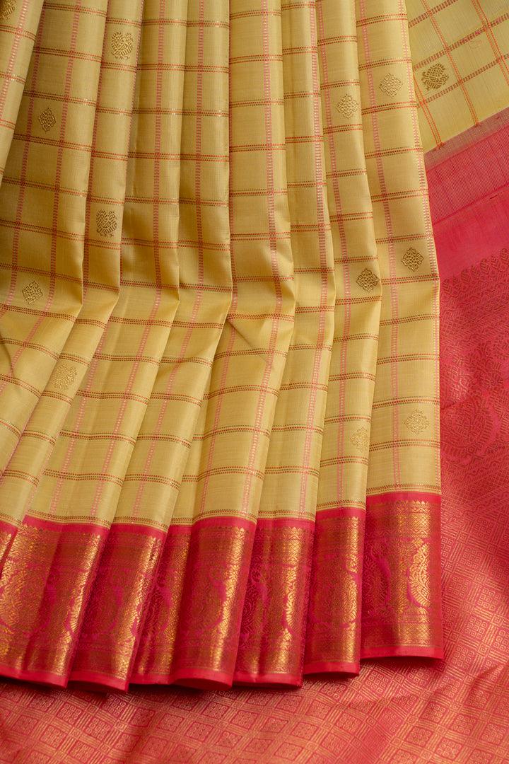 Pastel yellow Ganga Jamuna pure Kanchipuram silk saree