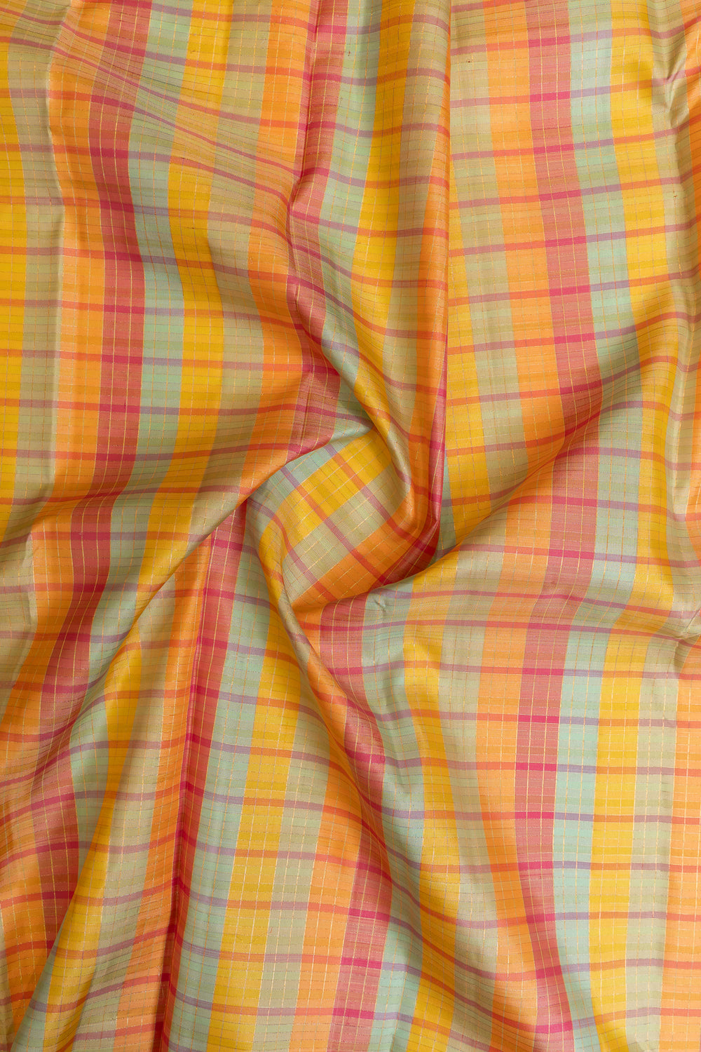 Pastel multi checks pure Kanchipuram silk saree