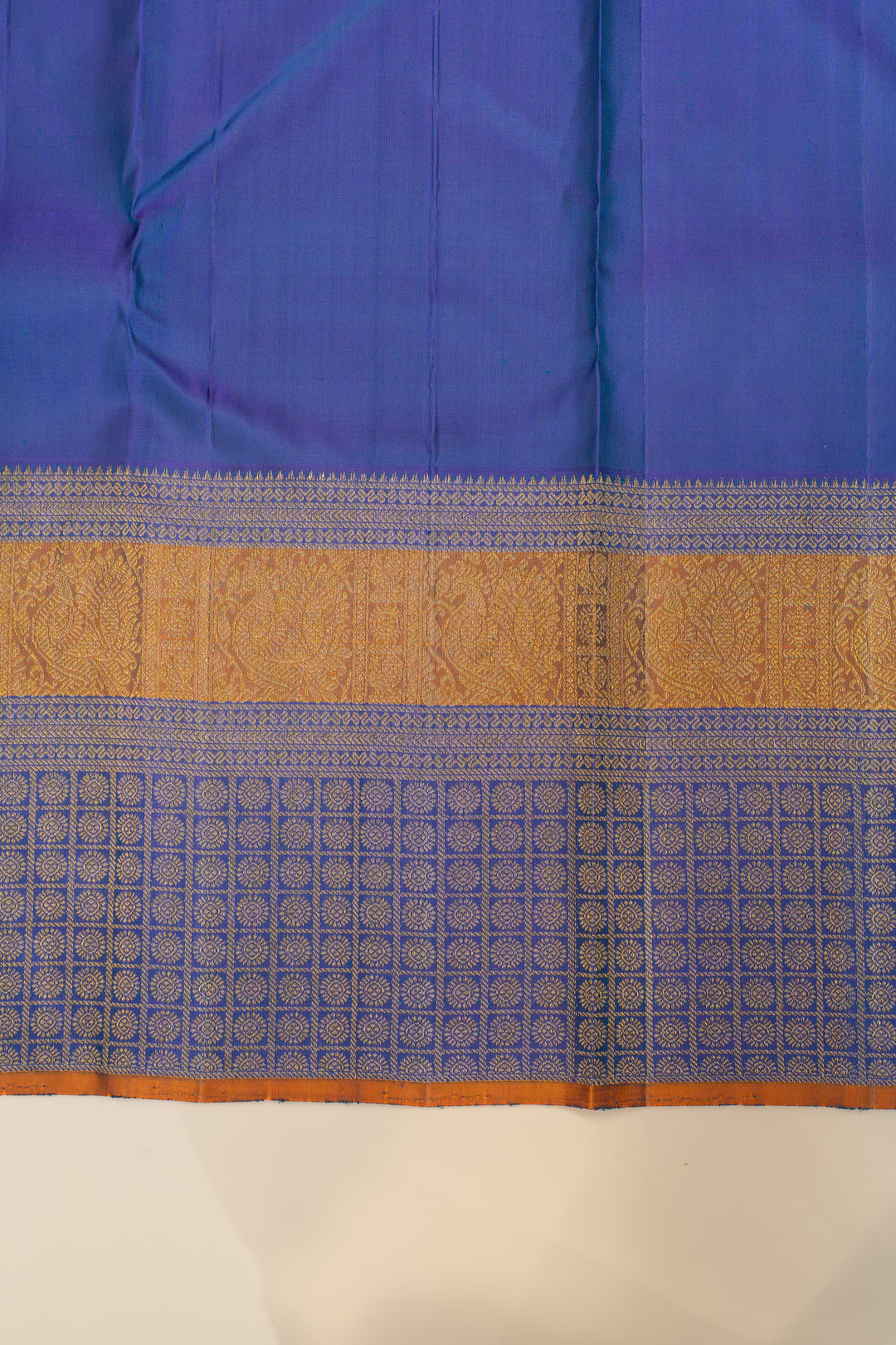 Pearl white and blue turning border pure Kanchipuram silk saree