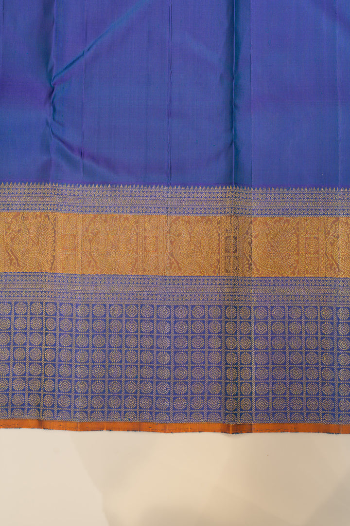 Pearl white and blue turning border pure Kanchipuram silk saree