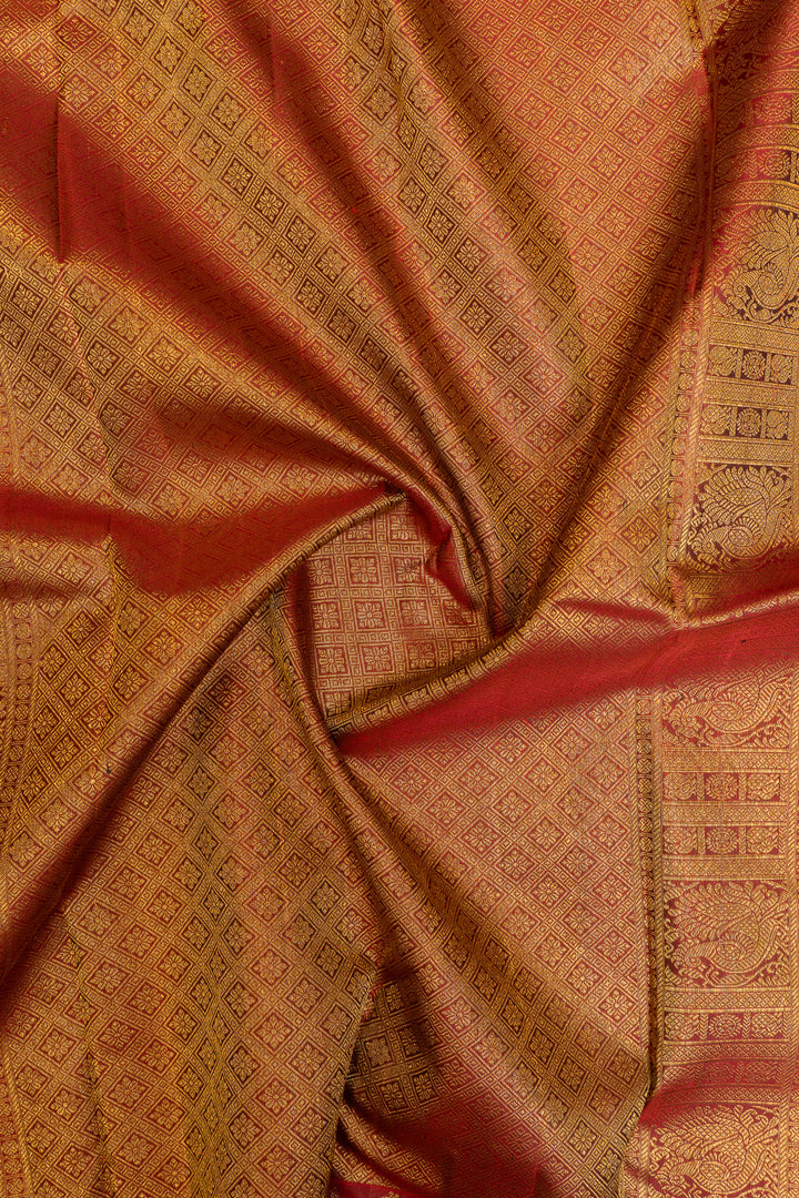 Mauve pink and Maroon turning border pure Kanchipuram silk saree