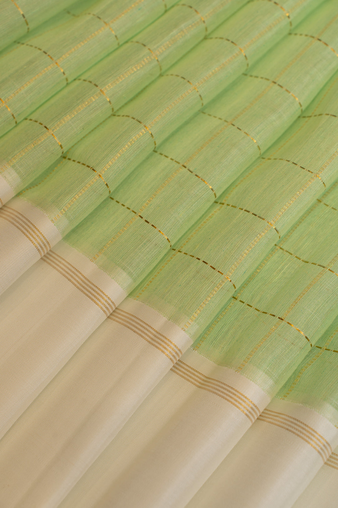 Mint green and ivory linen Kanchipuram  silk saree
