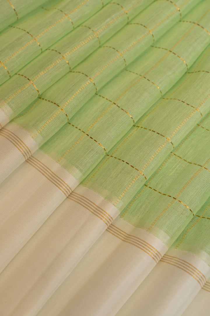 Mint green and ivory linen Kanchipuram  silk saree