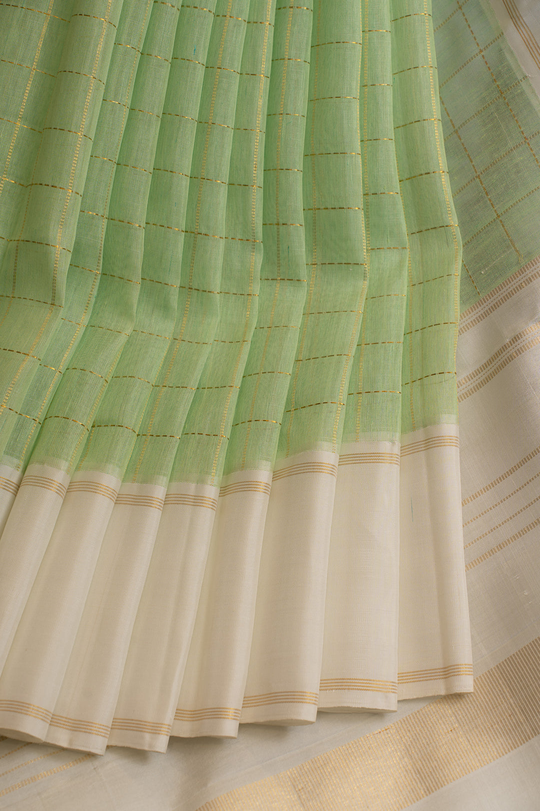 Mint green and ivory linen Kanchipuram  silk saree