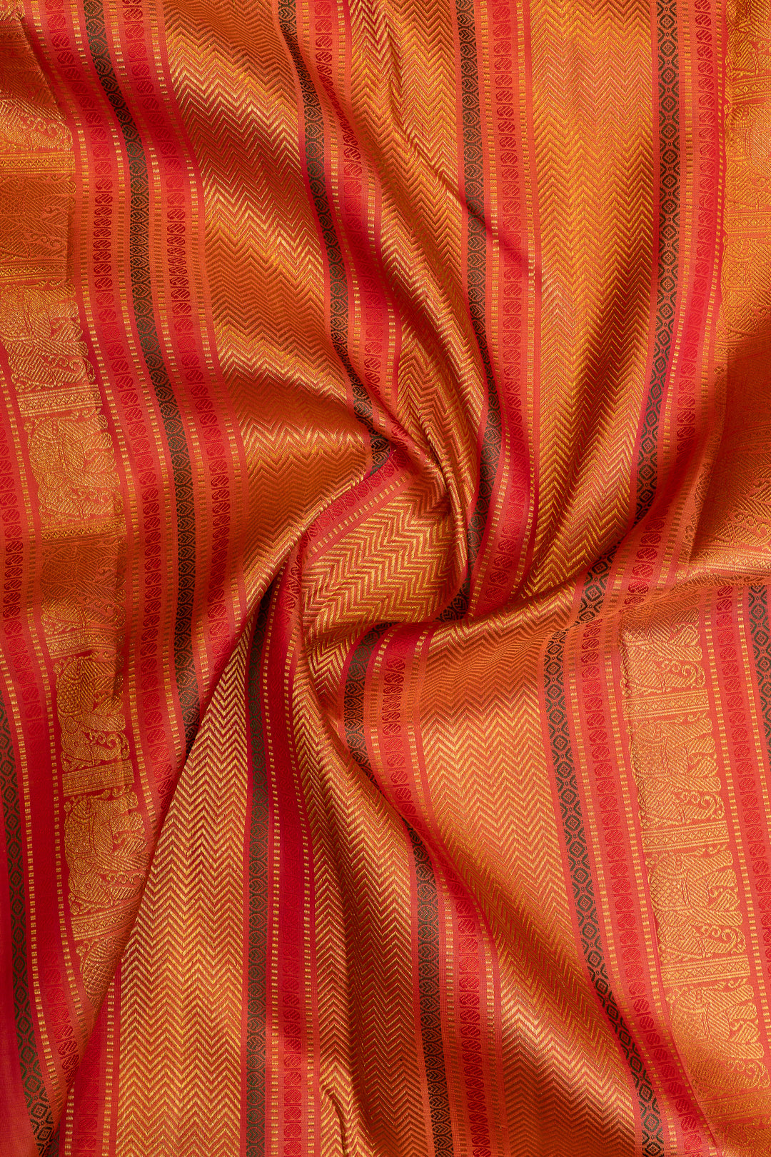 Black and peach Varisaipettu pure Kanchipuram silk saree