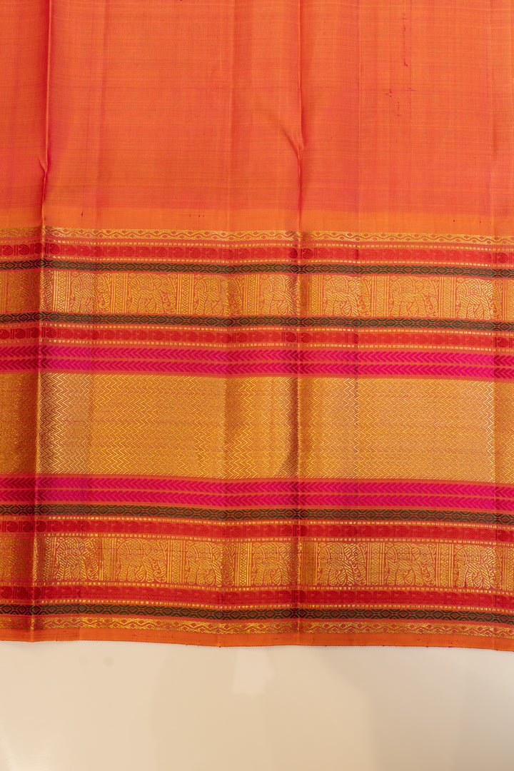 Black and peach Varisaipettu pure Kanchipuram silk saree