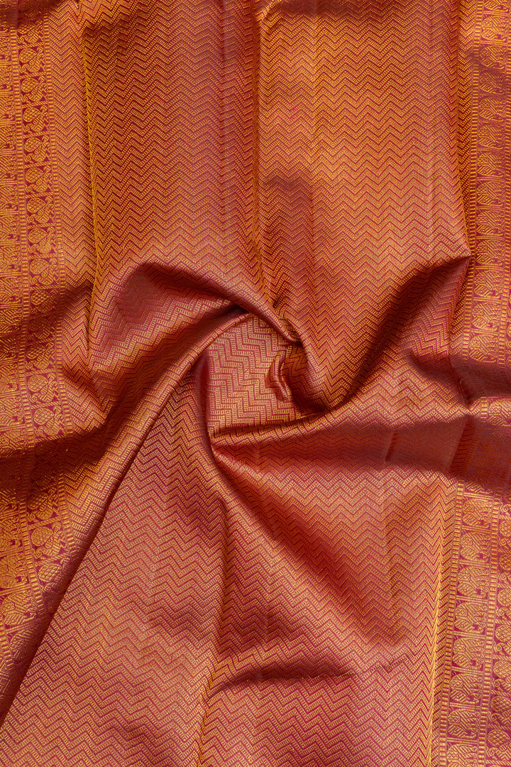 Cream and magenta zari stripes pure Kanchipuram silk saree