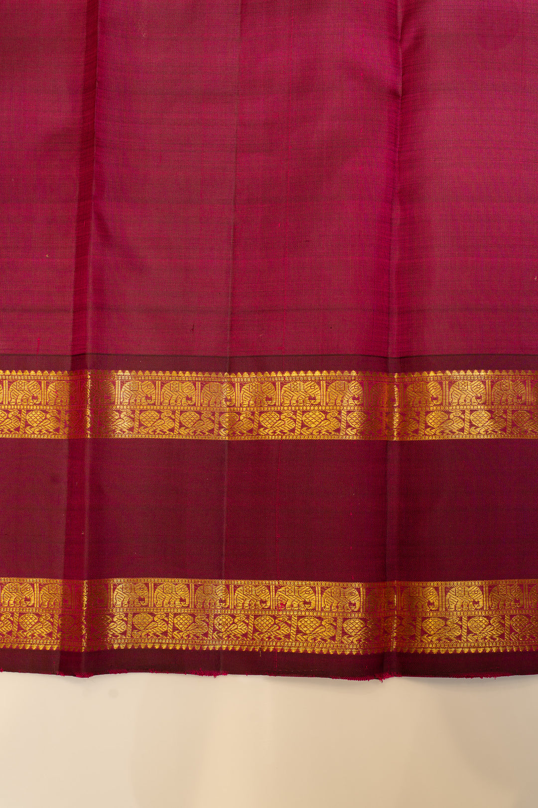 Cream and magenta zari stripes pure Kanchipuram silk saree