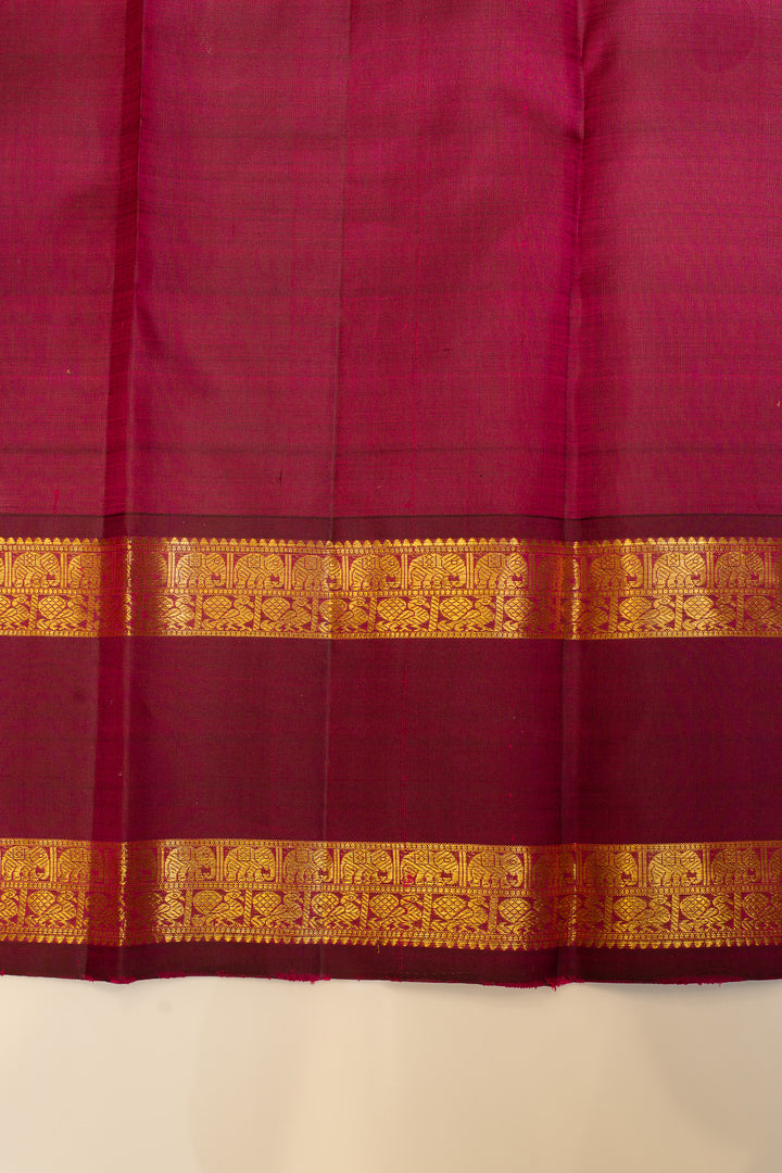 Cream and magenta zari stripes pure Kanchipuram silk saree