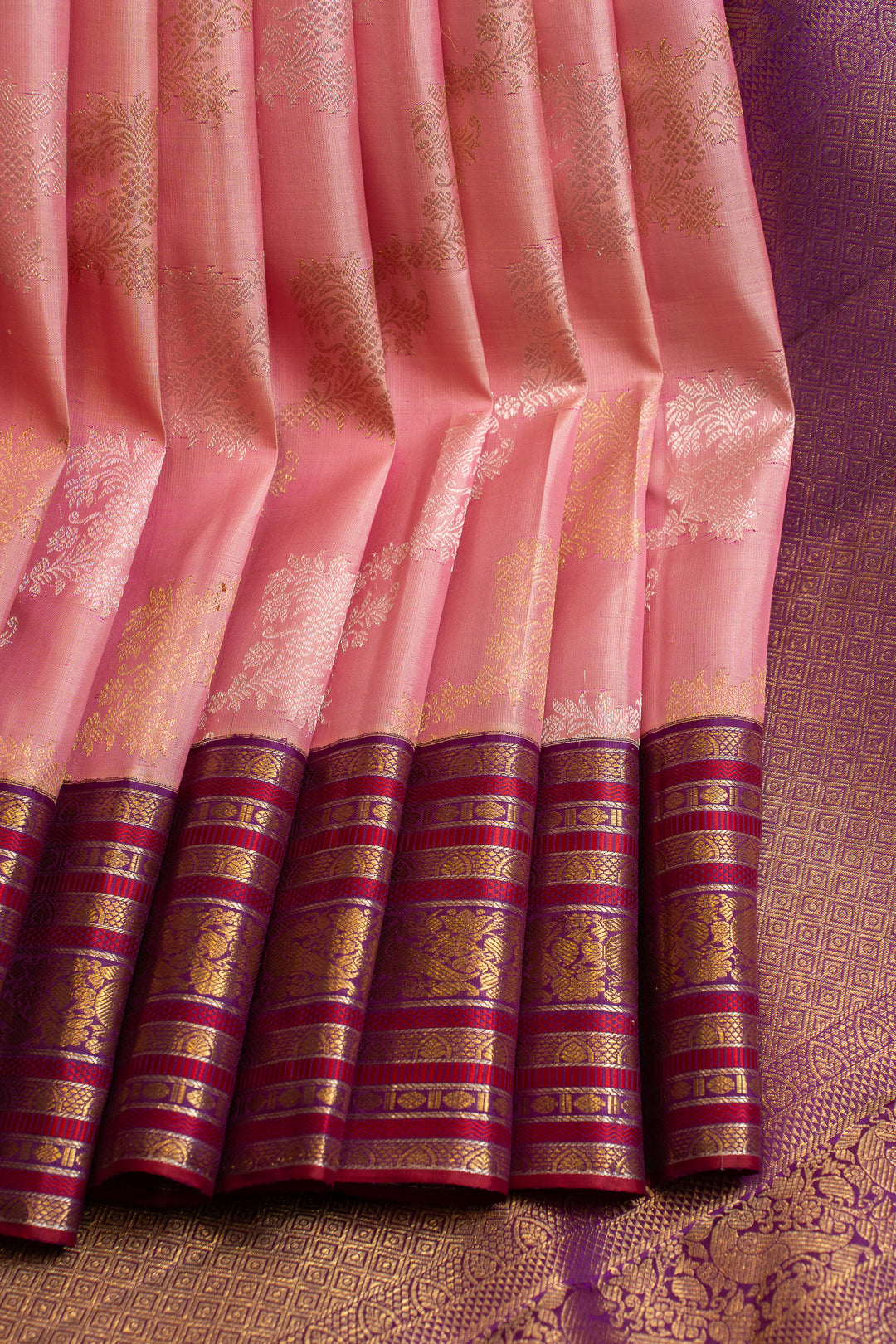 Lotus pink kodi visiri pure Kanchipuram silk saree