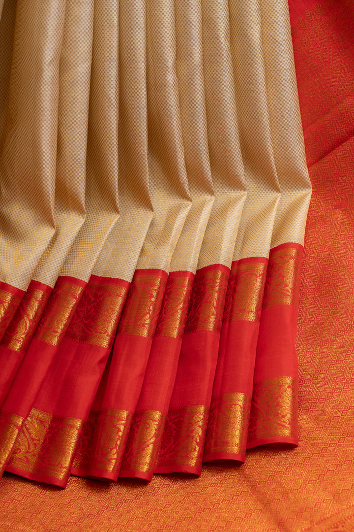 Gold and red pure Kanchipuram silk saree
