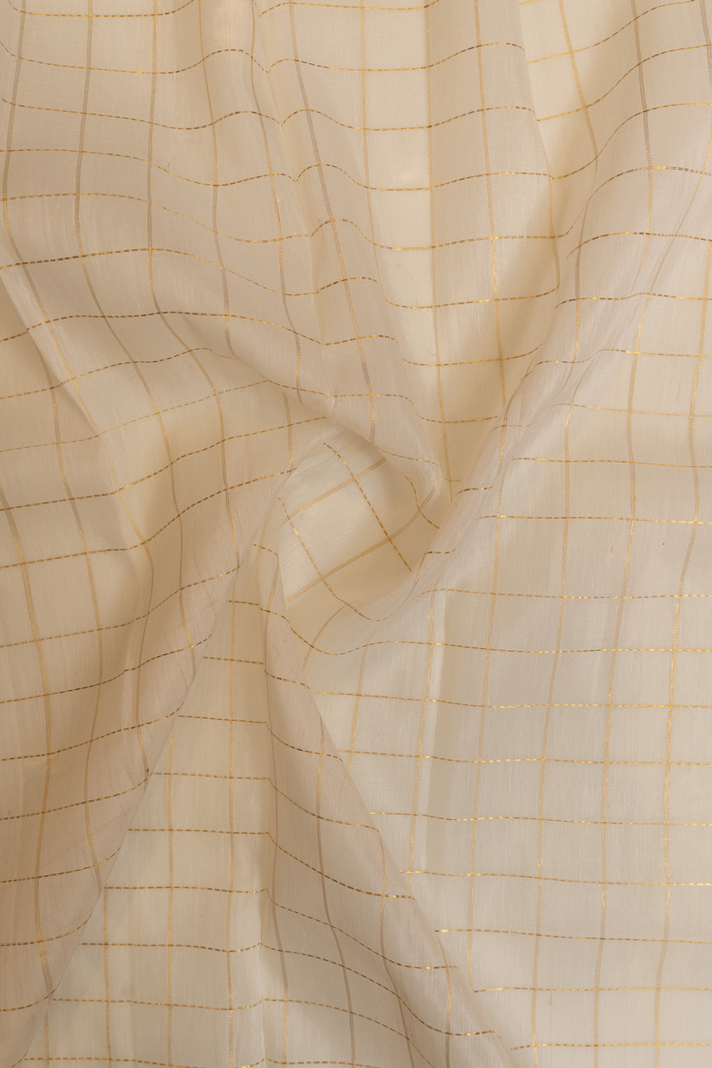Ivory and mustard checks pure linen Kanchipuram silk saree