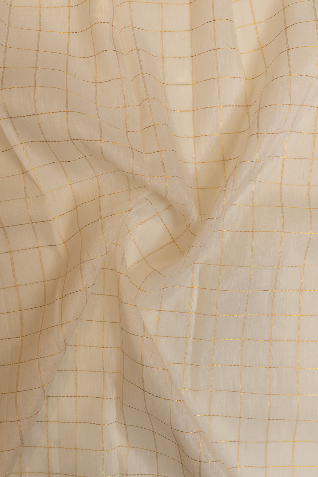 Ivory and mustard checks pure linen Kanchipuram silk saree