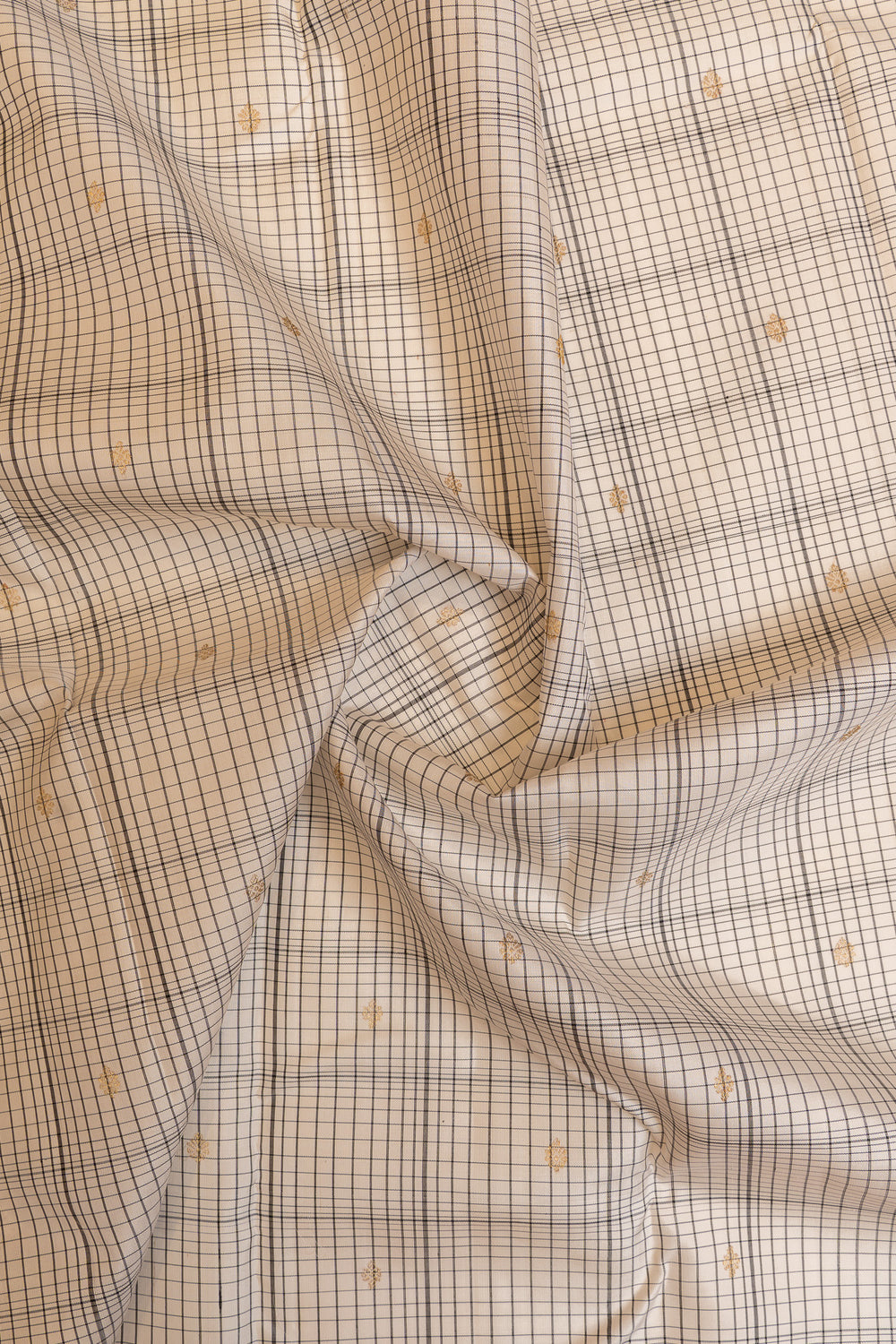 Black and white checks pure  Kanchipuram  silk saree