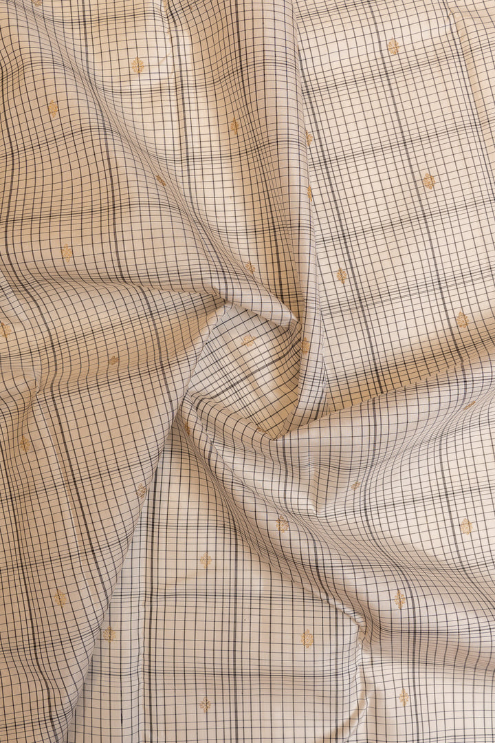 Black and white checks pure  Kanchipuram  silk saree