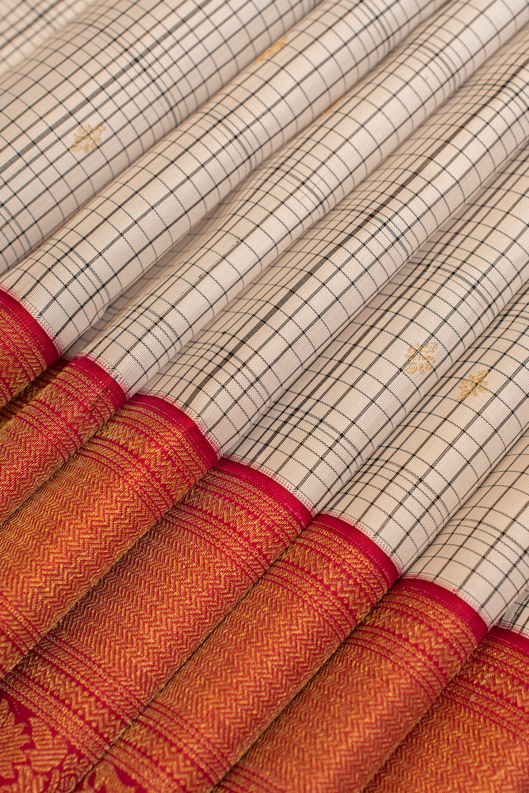 Black and white checks pure  Kanchipuram  silk saree