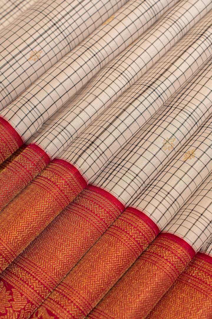 Black and white checks pure  Kanchipuram  silk saree