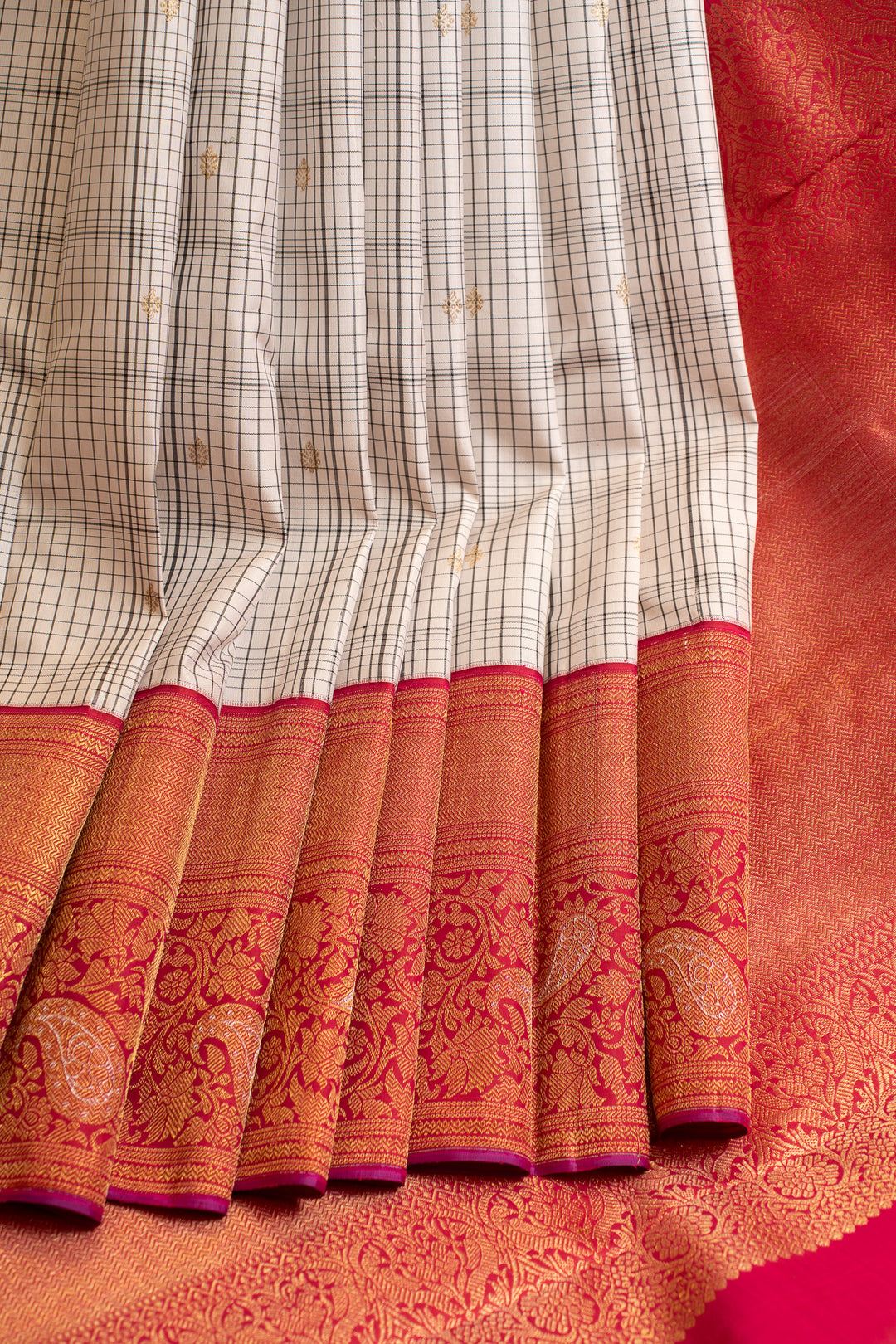 Black and white checks pure  Kanchipuram  silk saree