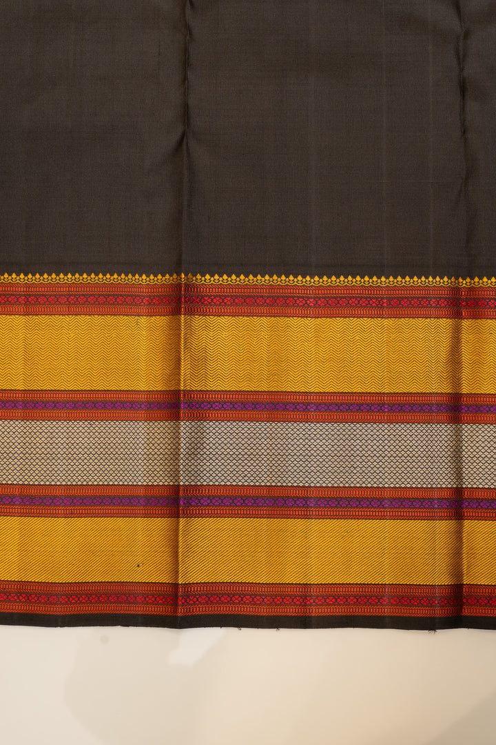 Cream and black threadwork pure Kanchipuram silk saree