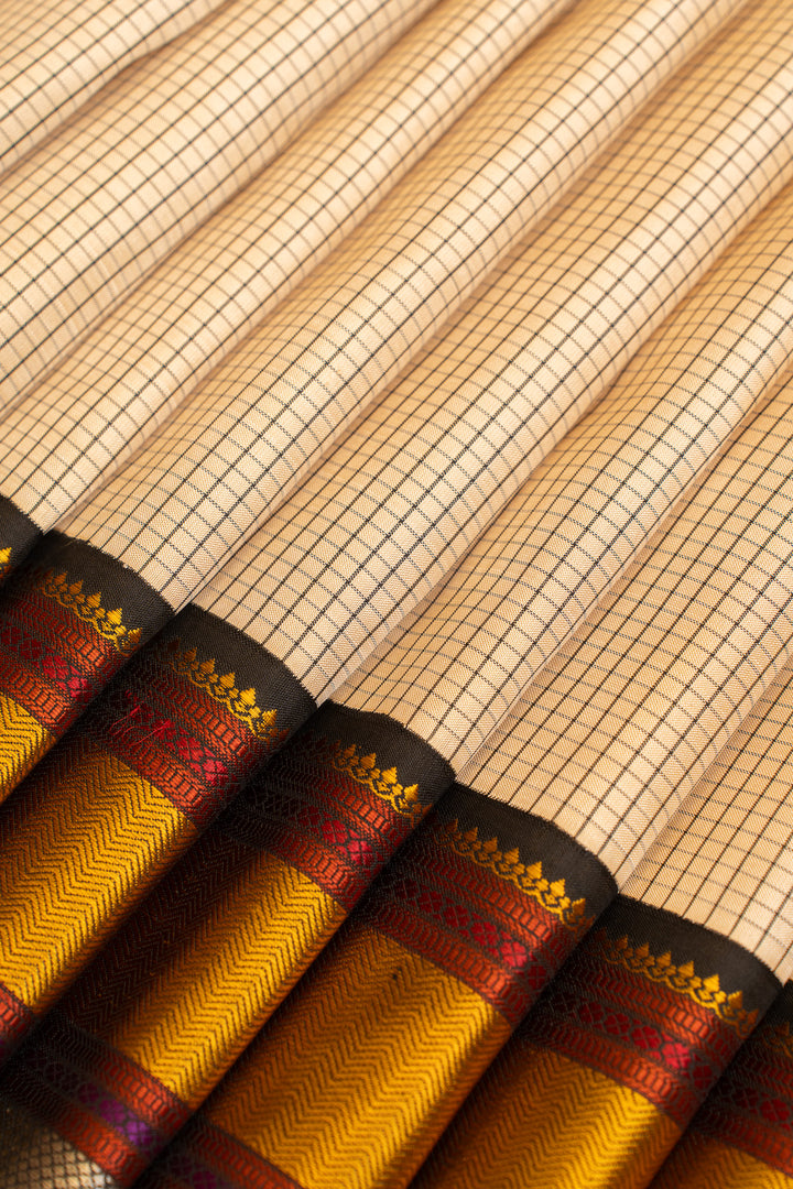 Cream and black threadwork pure Kanchipuram silk saree