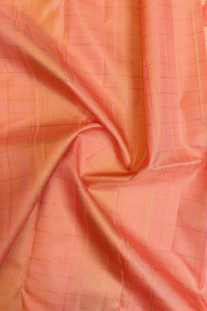 Beige and peach multi checks pure Kanchipuram silk saree