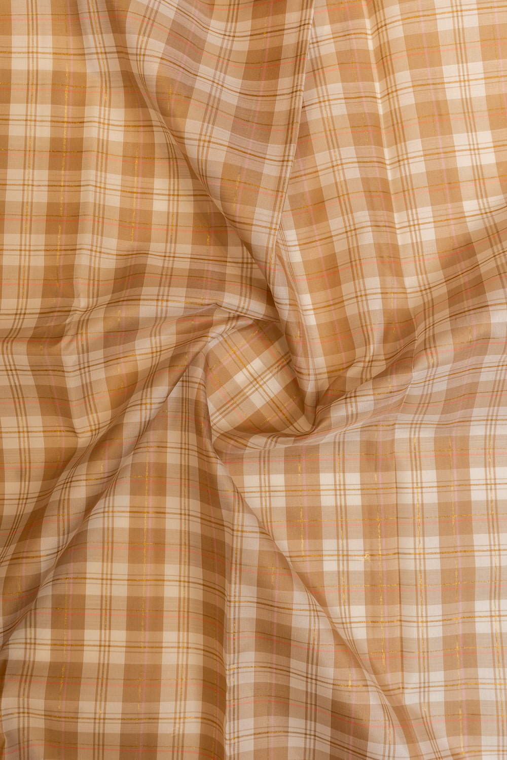Beige and peach multi checks pure Kanchipuram silk saree