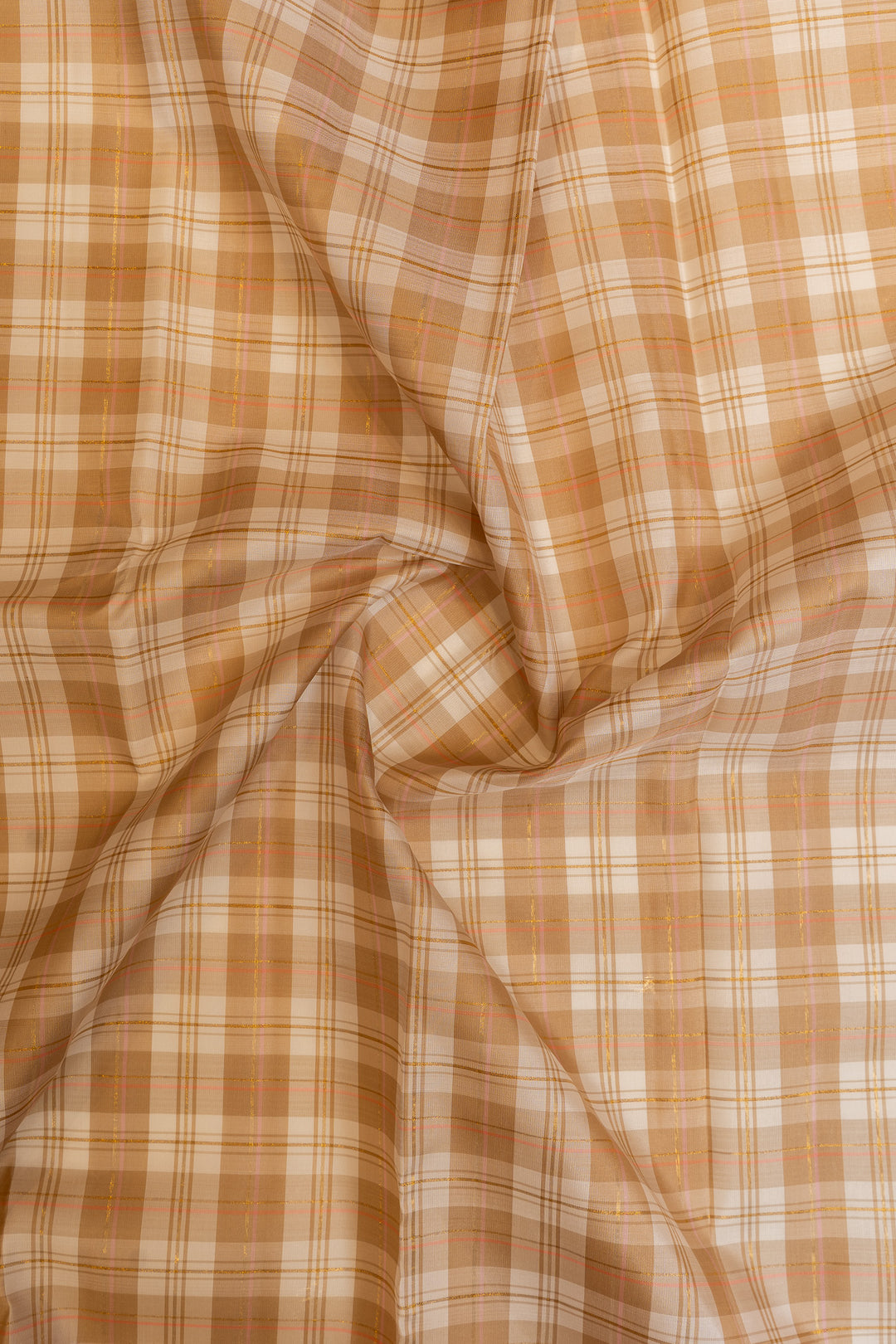 Beige and peach multi checks pure Kanchipuram silk saree