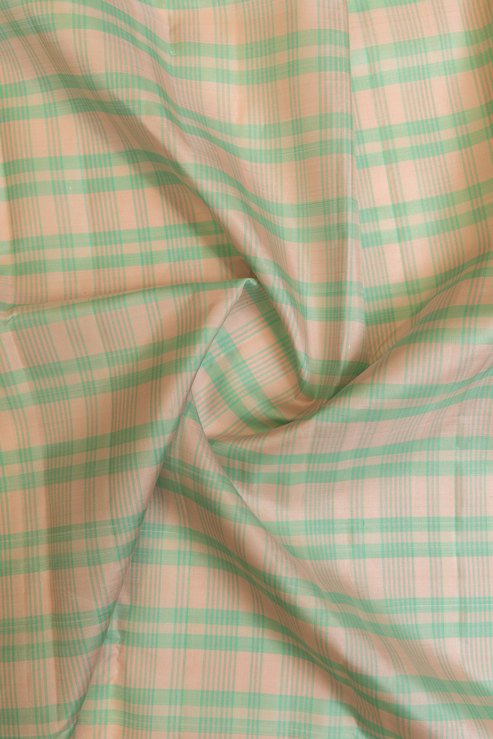 Grey and green multi checks pure Kanchipuram silk saree