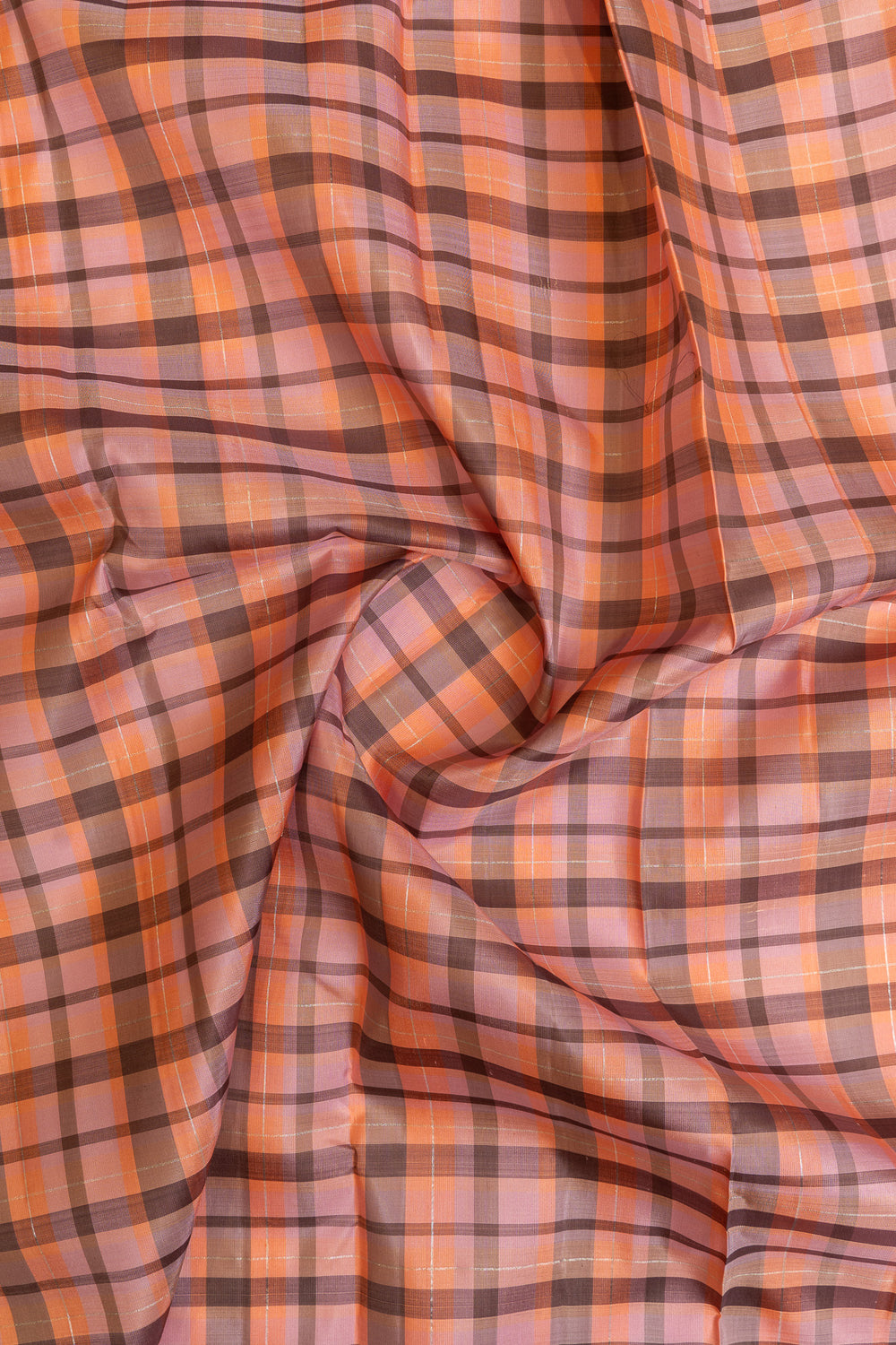 Lilac and brown multi checks pure Kanchipuram silk saree