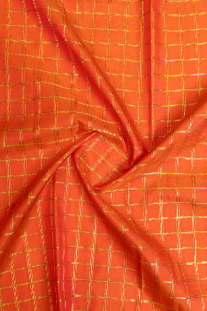 Orange and Brown zari checks pure Kanchipuram silk saree